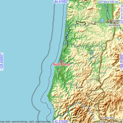 Topographic map of North Bend