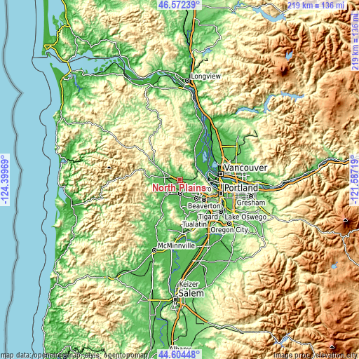 Topographic map of North Plains