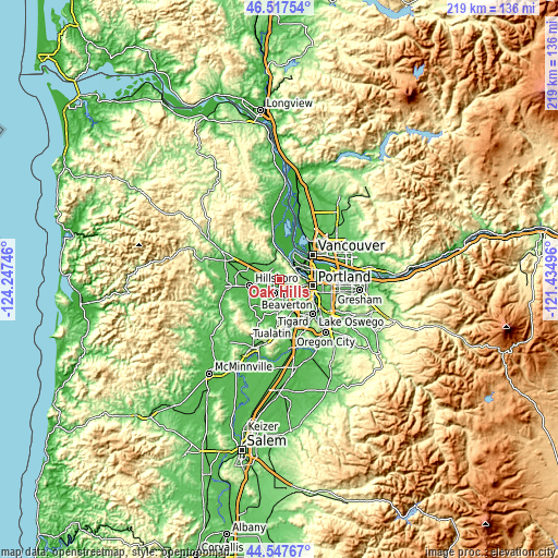 Topographic map of Oak Hills
