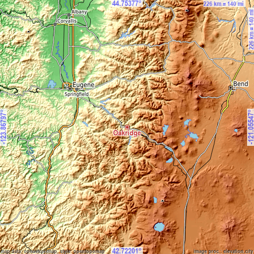 Topographic map of Oakridge