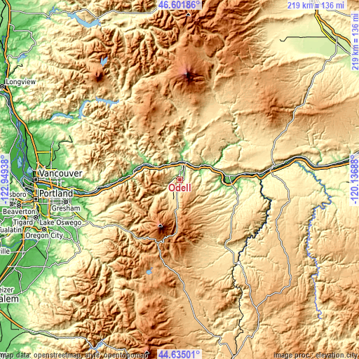 Topographic map of Odell