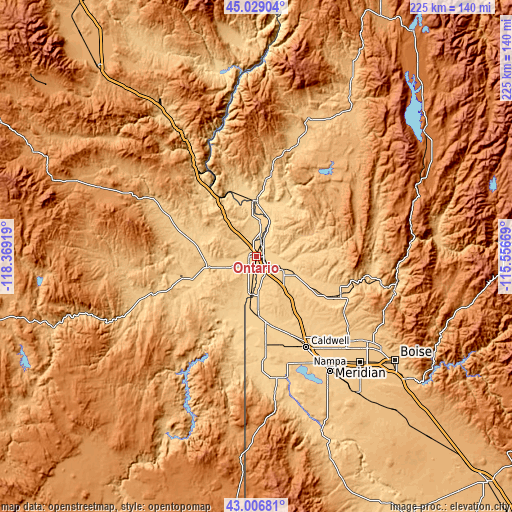 Topographic map of Ontario