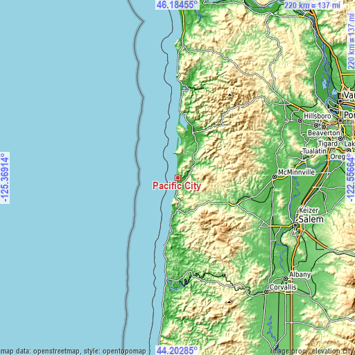 Topographic map of Pacific City