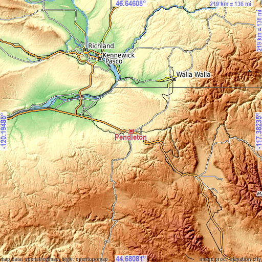 Topographic map of Pendleton