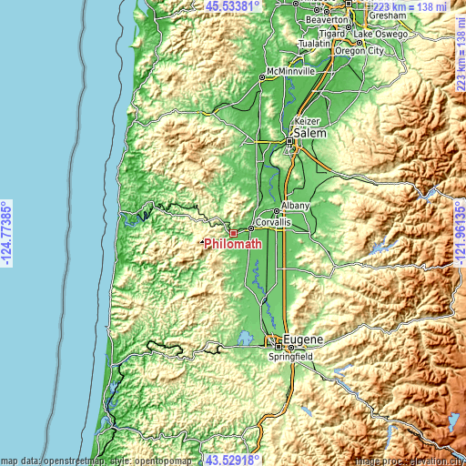 Topographic map of Philomath