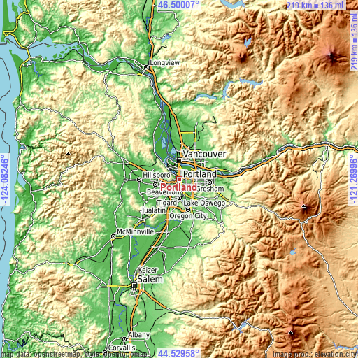 Topographic map of Portland