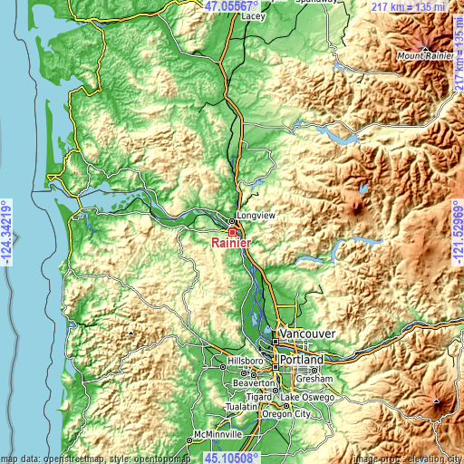 Topographic map of Rainier