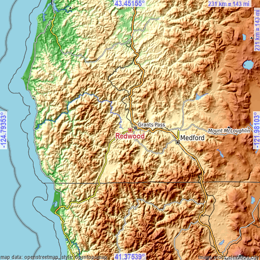 Topographic map of Redwood