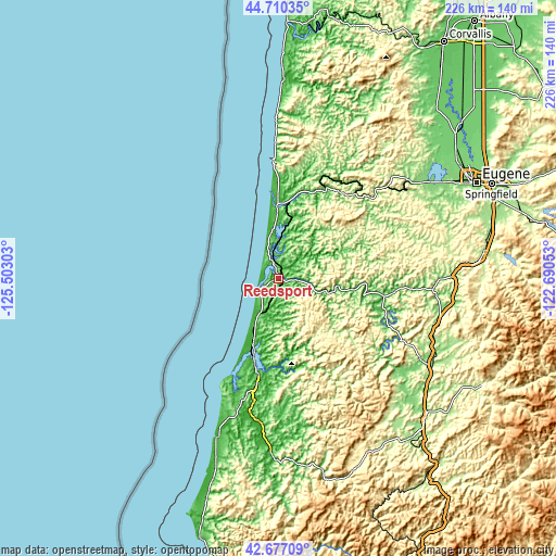 Topographic map of Reedsport