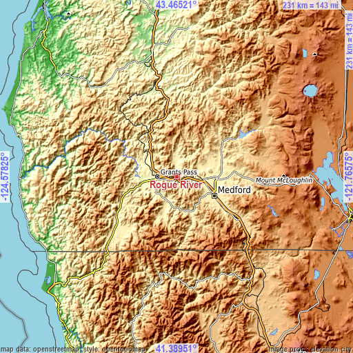 Topographic map of Rogue River