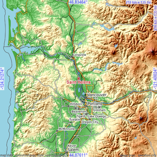 Topographic map of Saint Helens