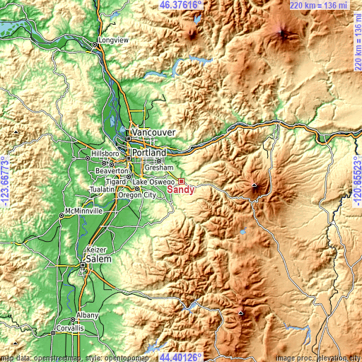 Topographic map of Sandy