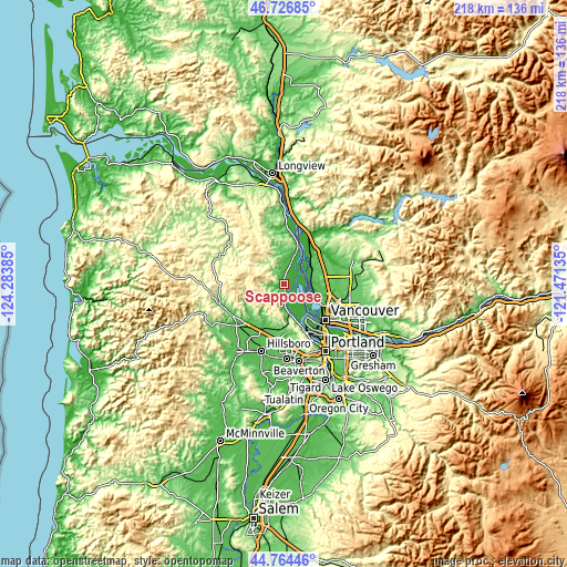 Topographic map of Scappoose