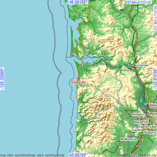 Topographic map of Seaside