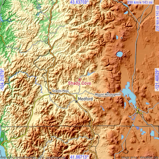 Topographic map of Shady Cove