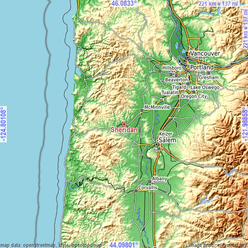 Topographic map of Sheridan