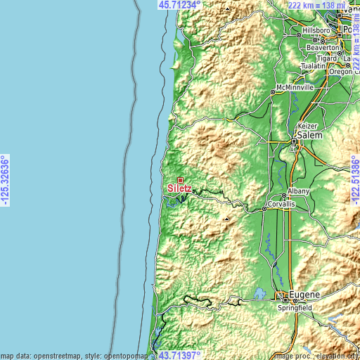 Topographic map of Siletz