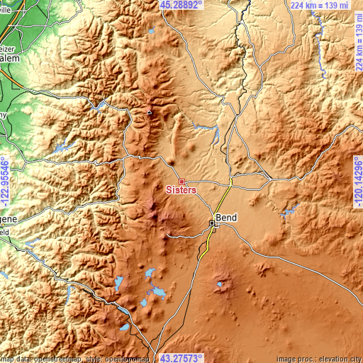 Topographic map of Sisters