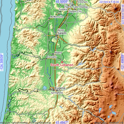 Topographic map of South Lebanon