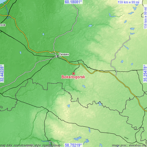 Topographic map of Boksitogorsk