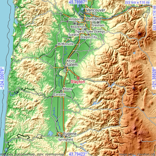 Topographic map of Stayton