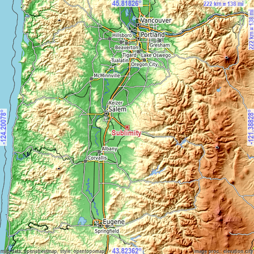 Topographic map of Sublimity