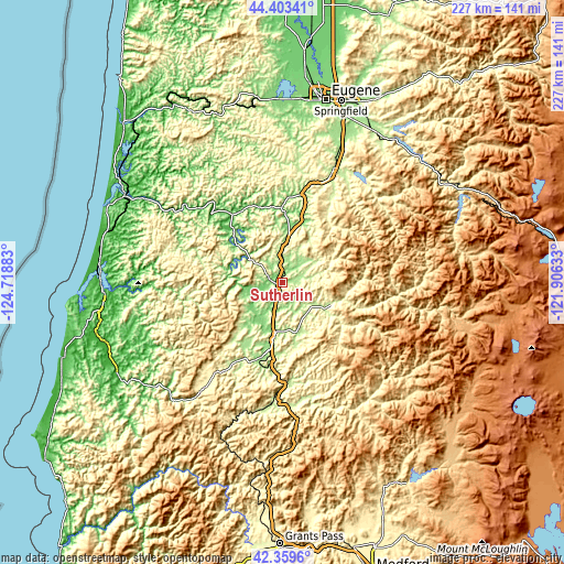 Topographic map of Sutherlin