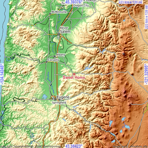 Topographic map of Sweet Home