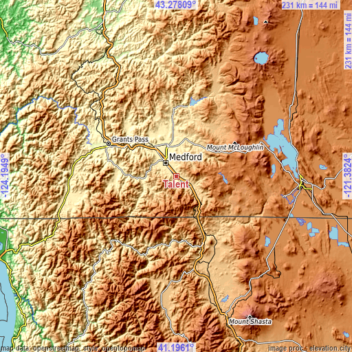 Topographic map of Talent