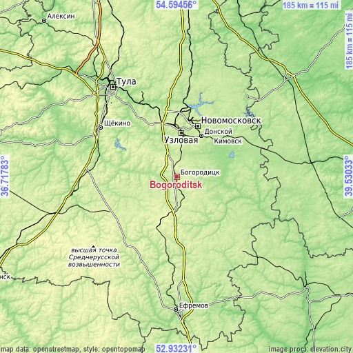 Topographic map of Bogoroditsk