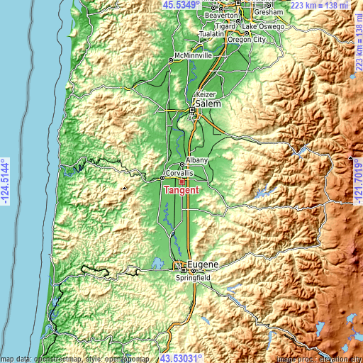 Topographic map of Tangent