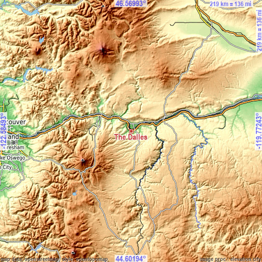 Topographic map of The Dalles