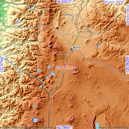 Topographic map of Three Rivers