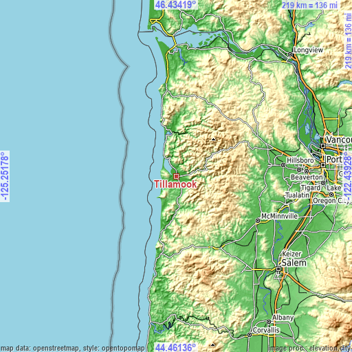 Topographic map of Tillamook