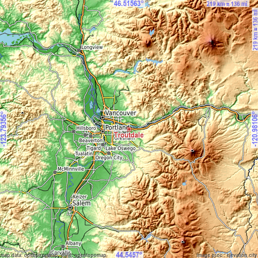 Topographic map of Troutdale