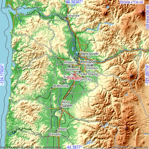 Topographic map of Tualatin