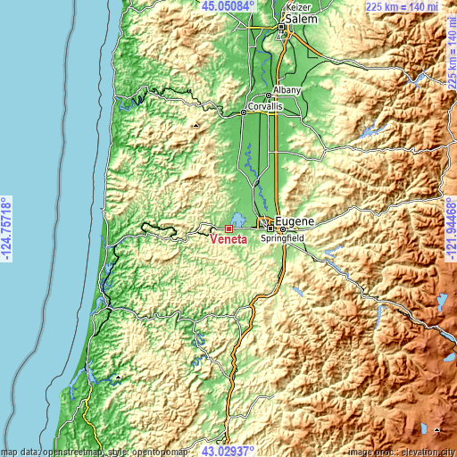Topographic map of Veneta