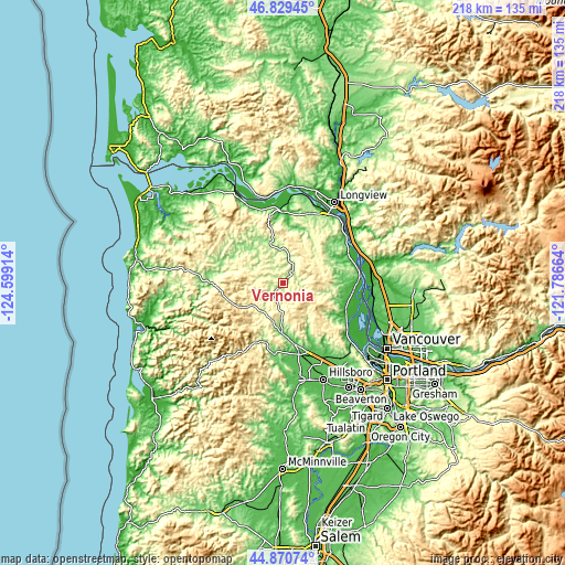 Topographic map of Vernonia