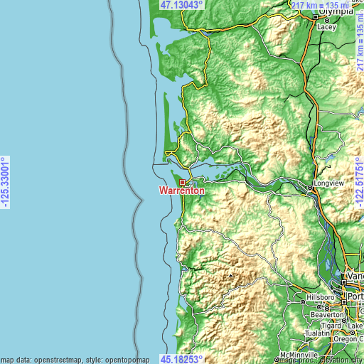 Topographic map of Warrenton