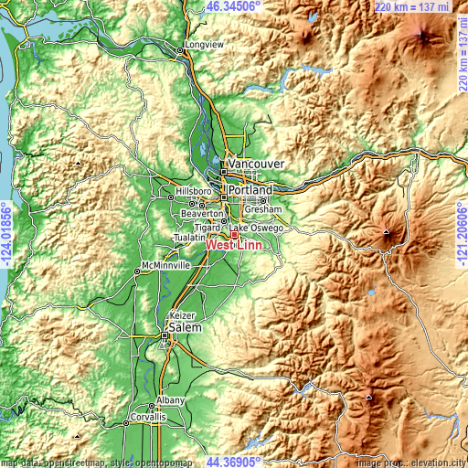 Topographic map of West Linn
