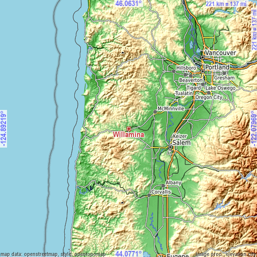 Topographic map of Willamina