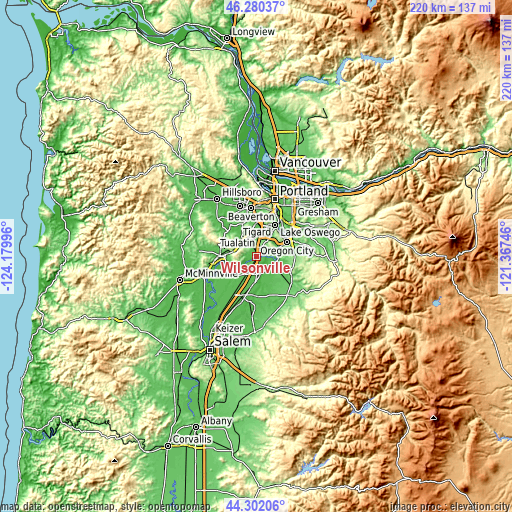 Topographic map of Wilsonville