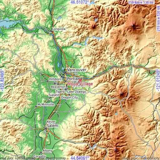 Topographic map of Wood Village