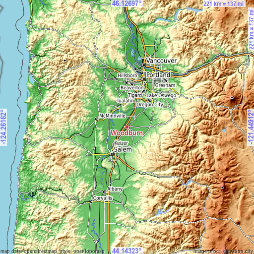 Topographic map of Woodburn