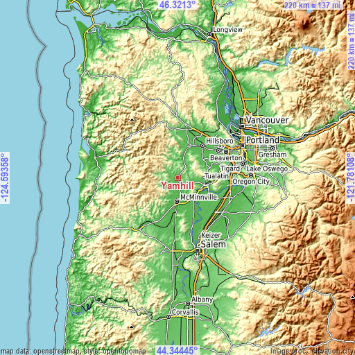 Topographic map of Yamhill