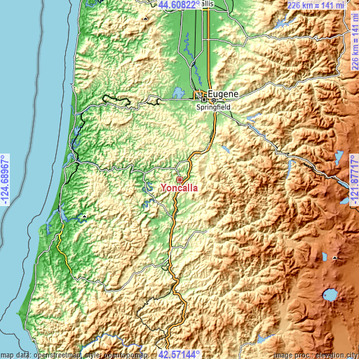 Topographic map of Yoncalla