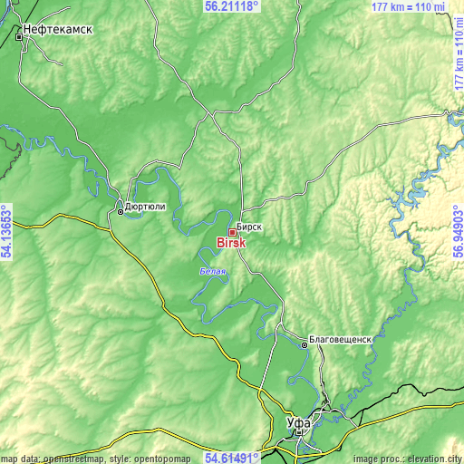 Topographic map of Birsk