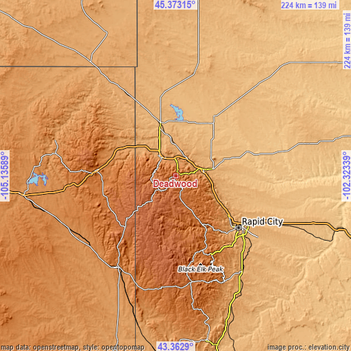 Topographic map of Deadwood