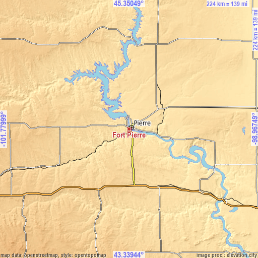 Topographic map of Fort Pierre