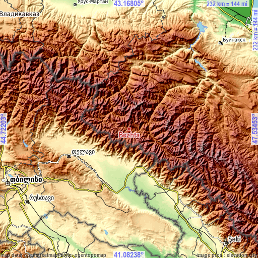 Topographic map of Bezhta